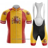2020 Maillot Cyclisme Champion Espagne Rouge Jaune Manches Courtes Et Cuissard