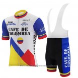2021 Maillot Cyclisme Colombia Blanc Bleu Manches Courtes Et Cuissard