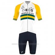 2023 Maillot Cyclisme Ineos Grenadiers Jaune Manches Courtes Et Cuissard