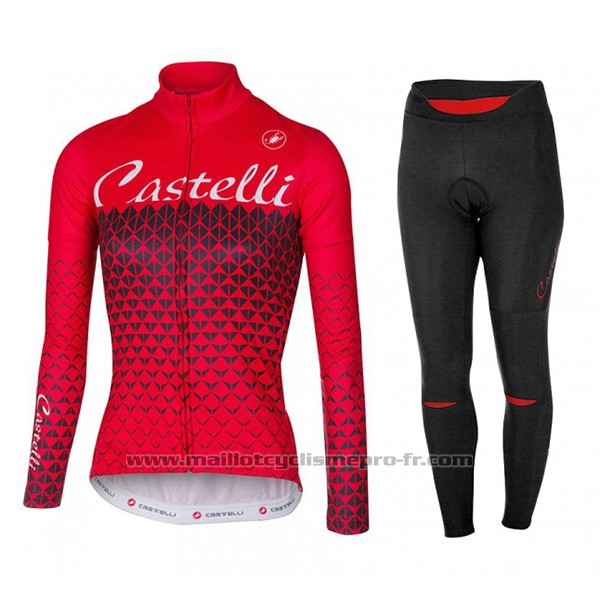 2017 Maillot Cyclisme Femme Castelli Rouge Manches Longues et Cuissard