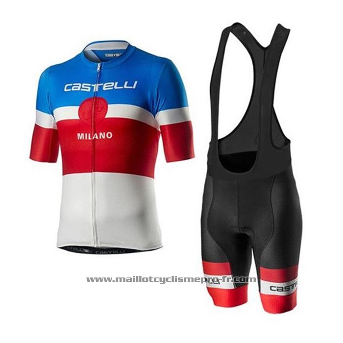 2020 Maillot Cyclisme Castelli Bleu Rouge Blanc Manches Courtes Et Cuissard