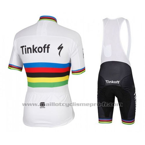 2016 Maillot Cyclisme UCI Monde Champion Tinkoff Blanc Manches Courtes et Cuissard